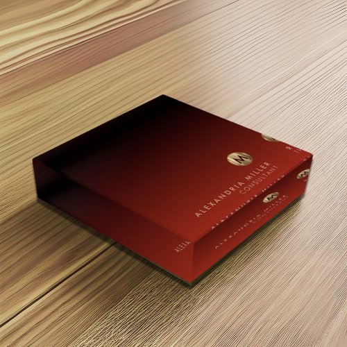 Elegant Luxury Red Gold Monogram Paperweight