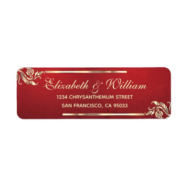 Elegant luxury Red Gold Return Address   Label (Front)