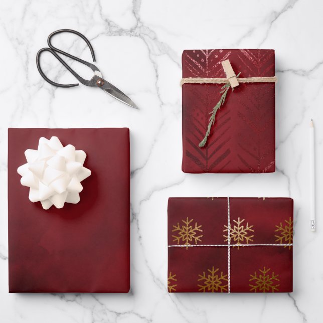 Elegant Luxury Red Gold Snowflakes  Wrapping Paper Sheets (Front)