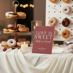 Elegant Luxury Red Love is Sweet Wedding Dessert Pedestal Sign