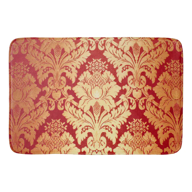 Elegant Luxury Retro Red Gold Damask Pattern Bathroom Mat Zazzle