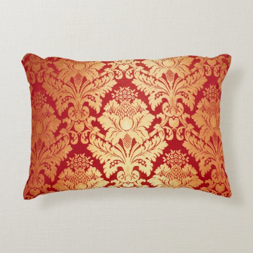 Elegant Luxury Retro Red Gold Damask Pattern Decorative Pillow