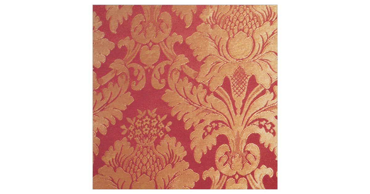 Elegant Luxury Retro Red Gold Damask Pattern Fabric | Zazzle.com