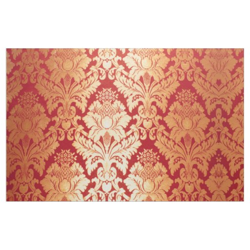 Elegant Luxury Retro Red Gold Damask Pattern Fabric
