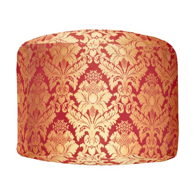 Elegant Luxury Retro Red Gold Damask Pattern Pouf (Front)