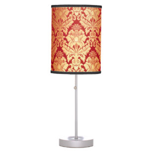 Elegant Luxury Retro Red Gold Damask Pattern Table Lamp