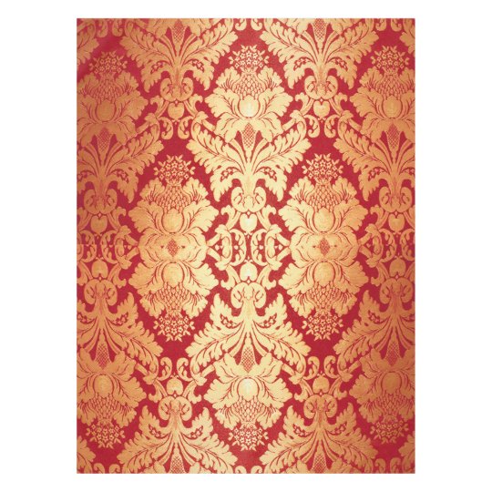 Elegant Luxury Retro Red Gold Damask Pattern Tablecloth