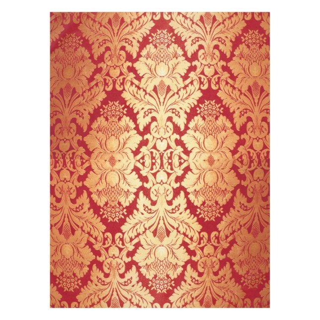 Elegant Luxury Retro Red Gold Damask Pattern Tablecloth (Front)