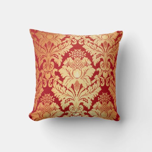 Elegant Luxury Retro Red Gold Damask Pattern Throw Pillow