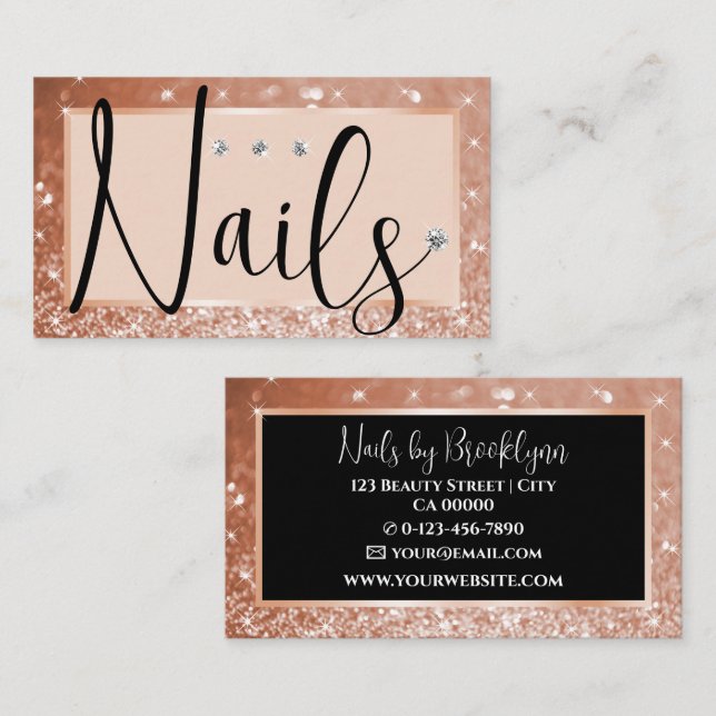 Elegant Luxury Rose Glitter Rhinestone Diamond Business Card (Front/Back)