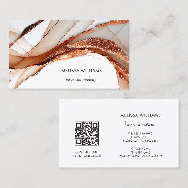 Elegant Luxury Rose Gold 3D Abstract | QR Code Business Card (Front/Back)