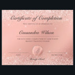 Elegant Luxury Rose Gold Beauty School Certificate<br><div class="desc">A gorgeous luxury style Certificate of Completion that graduates can hang proudly on their office or studio wall. This design features classic stylish calligraphy. Perfect for beauty academies, lash tech training programs, cosmetology schools, instructors, and more. Easy to customize design. Please note, rose gold and glitter details are simulated.</div>