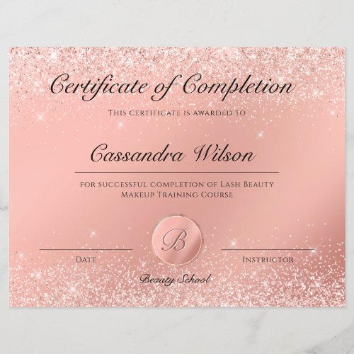 Elegant Luxury Rose Gold Beauty School Certificate