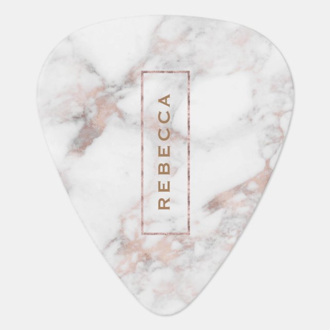 Elegant Luxury Rose-gold Faux Marble Guitar Pick (Front)