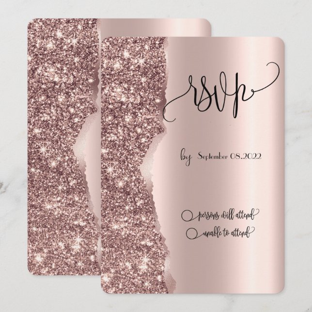 Elegant Luxury Rose Gold Glitter RSVP  Invitation (Front/Back)