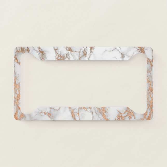 Elegant Luxury Rose Gold Marble Pattern License Plate Frame (Front)