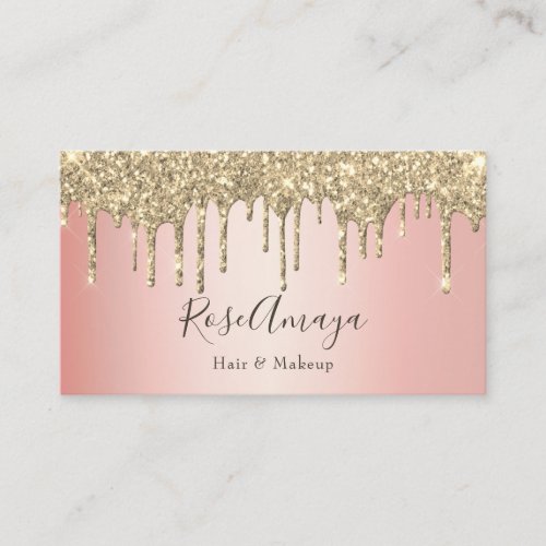 Elegant Luxury Rose Gold Sparkly Glitter Drips Business Card