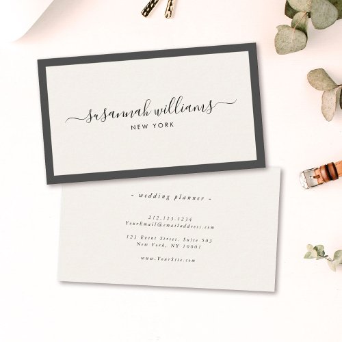 Elegant Luxury Script Calligraphy Framed Ivory Business Card