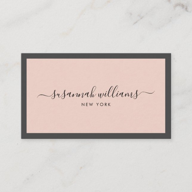 Elegant Luxury Script Calligraphy Framed Rose Business Card (Front)