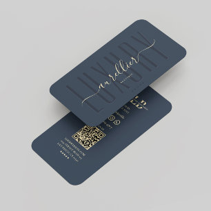 Elegant Luxury Script Monogram Dark Blue Modern Business Card