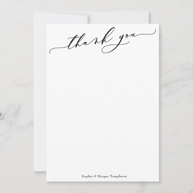 Elegant Luxury Script Simple Black & White Thank You Card (Front)