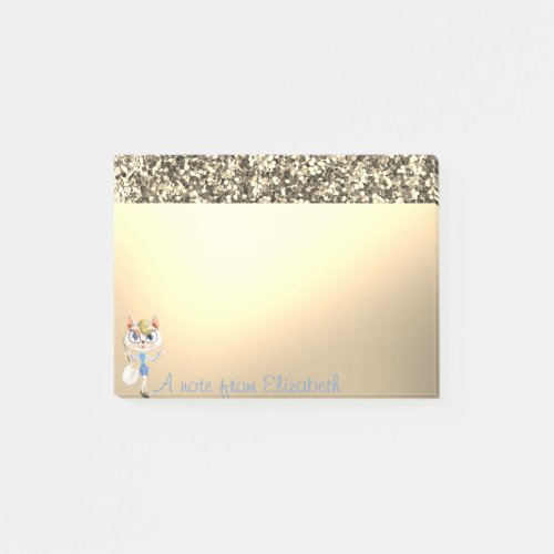 Elegant Luxury Shiny Gold Glitter Kitty Post_it Notes