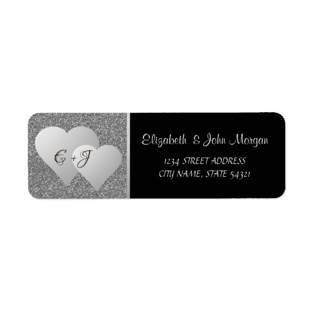 Elegant Luxury ,Silver  Glitter Hearts,Monogram Label (Front)