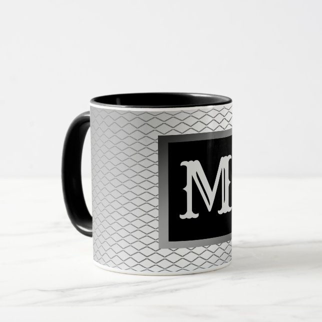 Elegant Luxury Silver Metal Monogrammed Mug (Front Left)