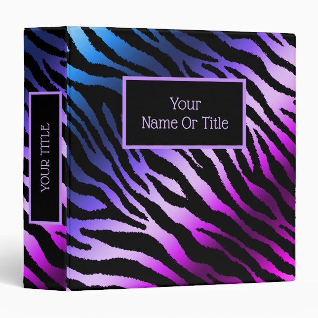Elegant Luxury Silver Purple Tiger 3 Ring Binder (Front/Spine)