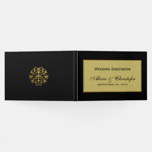 Elegant luxury simple black and gold wedding guest book