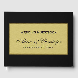 Elegant luxury simple black and gold wedding guest book