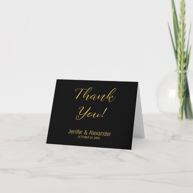 Elegant luxury simple black gold wedding thank you (Front)