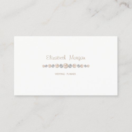 Elegant Luxury SimpleWhite DiamondsPearls Business Card