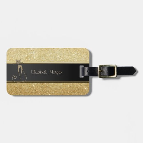 Elegant Luxury SophisticatedCat Glittery Luggage Tag