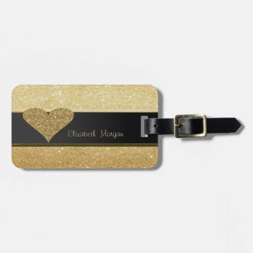 Elegant Luxury Sophisticated Glittery Heart Luggage Tag