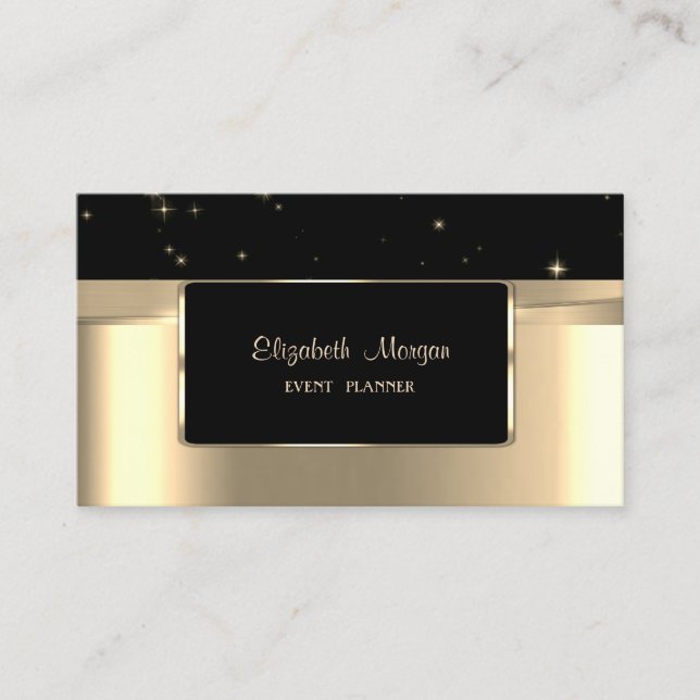 Elegant Luxury Stylish,Faux Gold,Black Business Card (Front)