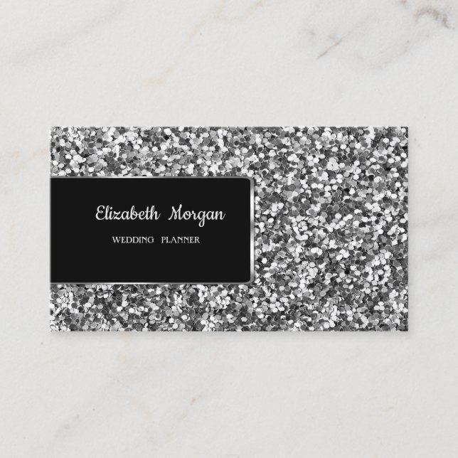 Elegant Luxury Stylish Silver Glitter Business Card (Front)