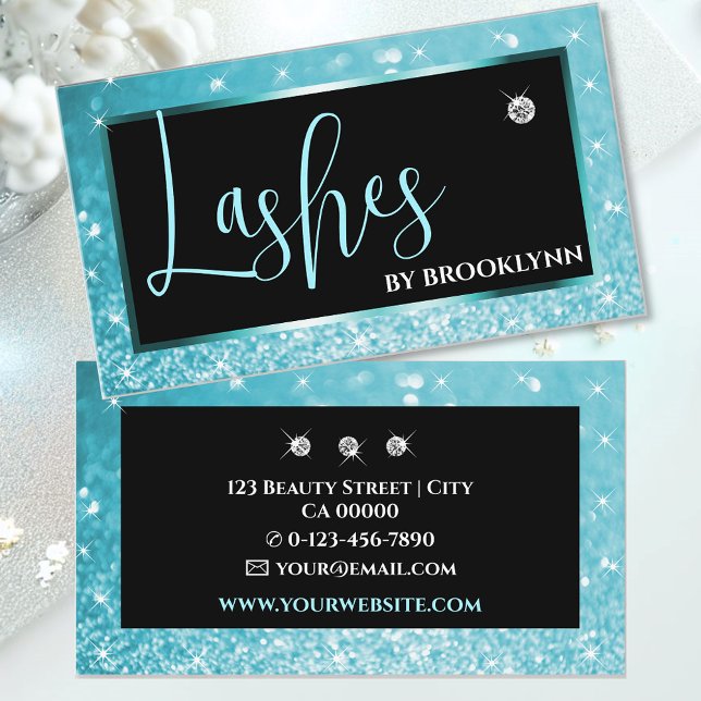 Elegant Luxury Teal Blue Ombre Sparkling Diamond Business Card (Creator Uploaded)