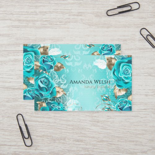 Elegant luxury turquoise gold flowers butique business card