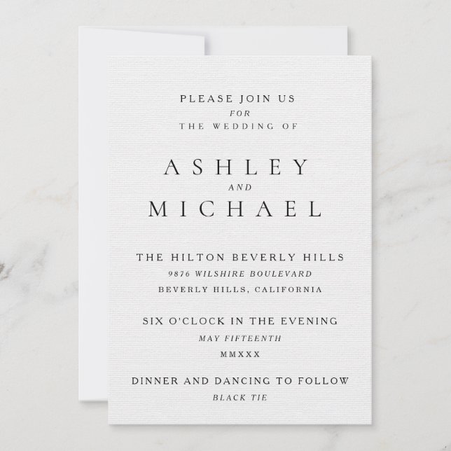 ELEGANT LUXURY TYPOGRAPHY Black & White Wedding Invitation (Front)