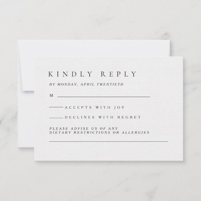 Elegant Luxury Typography Black & White Wedding RSVP Card (Front)