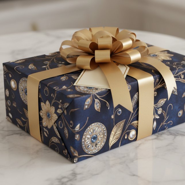Elegant Luxury Vintage Floral Wrapping Paper Sheets (vintage elegant luxury navy gold pearl floral wrapping paper for all occasions)