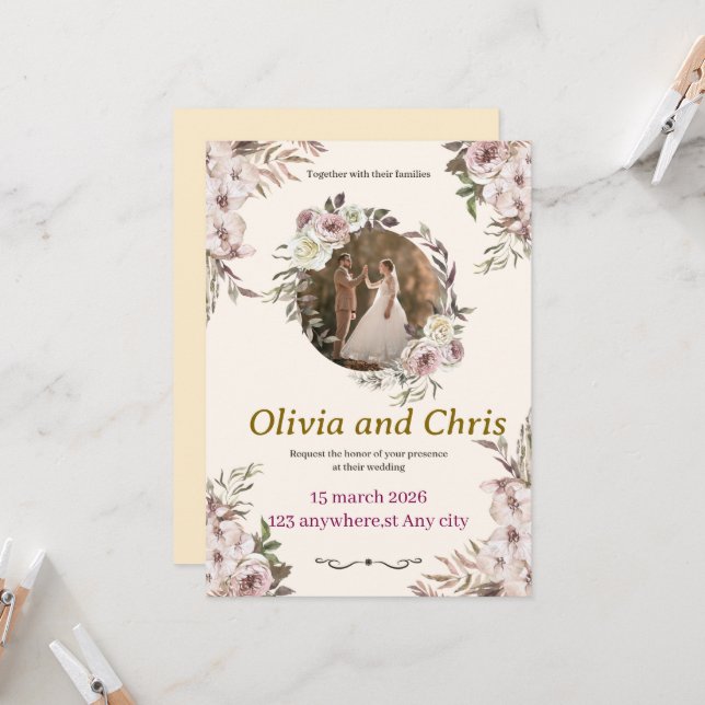 Elegant Luxury Wedding Invitation Card (Front/Back In Situ)