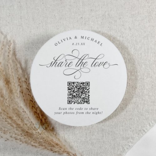 Elegant Luxury Wedding Photo Sharing QR Code Round Paper Coaster