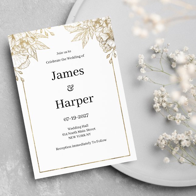 Elegant luxury white and gold floral Wedding Invitation (Elegant luxury white and gold floral Wedding )
