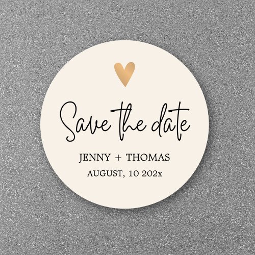 Elegant Luxury White Gold Heart Save the date Classic Round Sticker