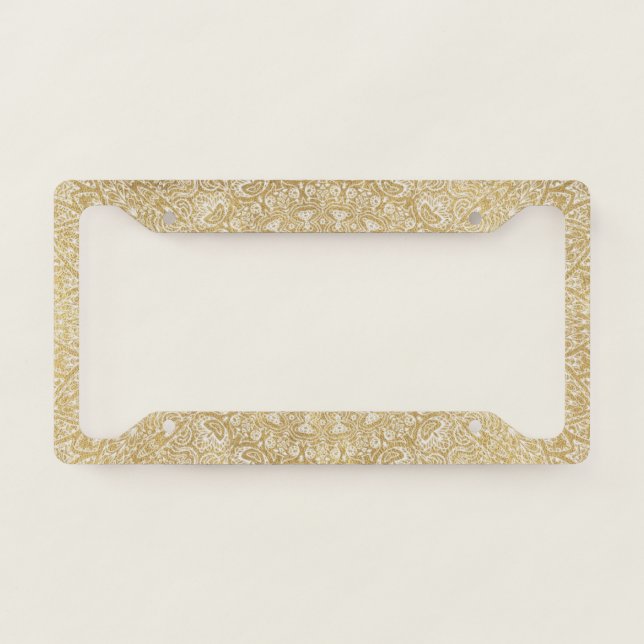 Elegant Luxury White Gold Mandala License Plate Frame (Front)