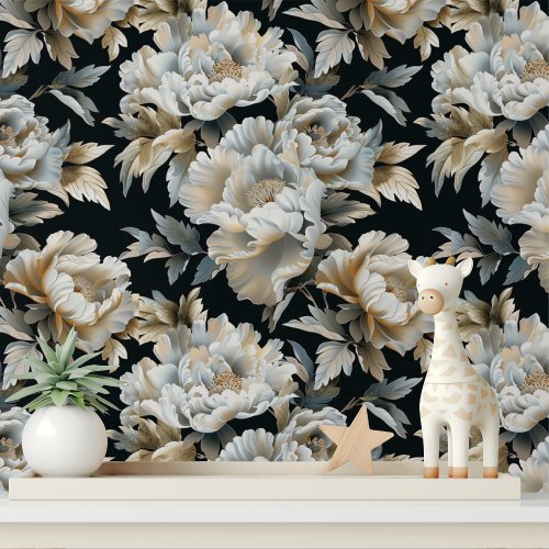 Elegant Luxury White Gold Peony Floral Pattern Wallpaper