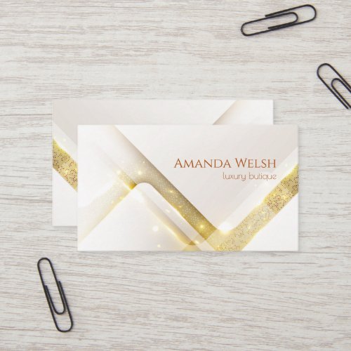 Elegant luxury white gold stripes geometry butique business card