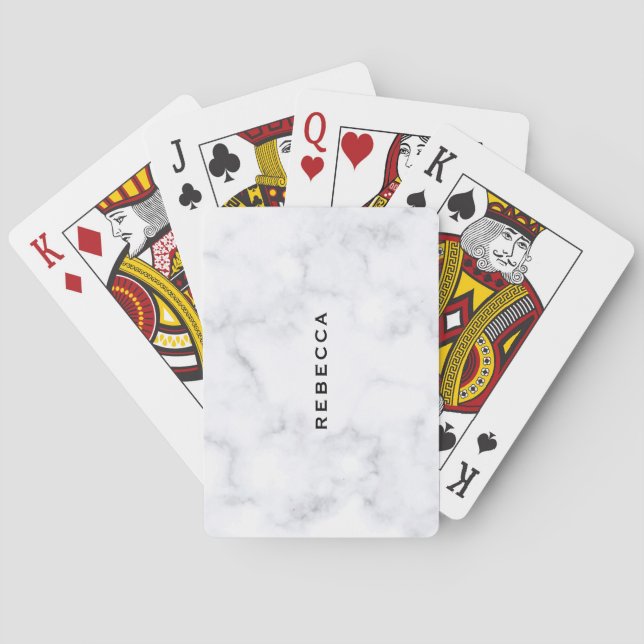 Elegant Luxury White Gray Faux Marble Poker Cards (Back)